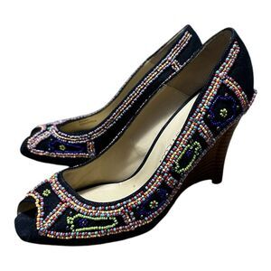 JESSICA BENNETT JKIRABU BLUE DENIM
& BEADED HEELS SIZE 8